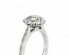 Round Cut Flower Halo Diamond Ring with a Claw Set Halo and Pave Set Side Stones in 18k White