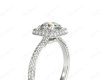 Round Cut Diamond Ring with Micro Pave Set Diamonds on Halo and Down the Shoulders in Platinum