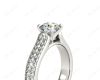 Round Cut Four Claws V Set Diamond Ring with Pave Set Side stones in Platinum