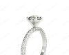 Round Cut claw set diamond ring with micro pave set side stone in 18K White