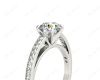Round Cut Four Claws V Set Diamond Ring with Grain Set Side Stones in Platinum