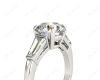 Round Cut Classic Three Stones Ring with Tapered Baguettes Diamond in 18K White