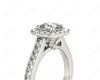 Vintage Style Halo Cushion Cut Ring with Four Claws Set Centre Stone in 18K White