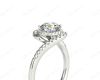 Round Cut Halo Diamond Cross Over Engagement ring with claw set centre stone in Platinum