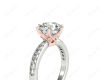 Round Cut Six Claw Set Diamond Ring with Pave Set Side Stones in Platinum