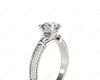 Vintage Style Round Cut Four Claw Diamond Ring with Pave Milgrain Set Side Stones In 18K White