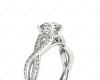 Twist Band Round Cut Four Claw Set Diamond Ring with Pave Set Stones Down the Shoulders In Platinum