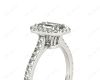 Emerald Cut Halo Diamond Engagement Ring with Four Claws Set Centre Stone in Platinum