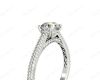 Vintage Style Round Cut Four Claw Set Diamond Ring with Micro Pave Set Stones Down the Shoulders In Platinum