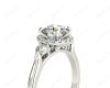 Round Cut Halo Trilogy diamond ring with pave set side stone in 18K White