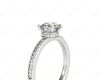 Round Cut Four Claw Set Diamond Ring with Round Share Prong Set Side Stones in Platinum