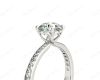 Round Cut Four Claw Set Diamond Ring with Round Cut Diamonds Pave Set Down the Shoulders in 18K White