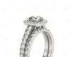 Cushion cut halo diamond wedding set rings with four claw setting in Platinum