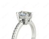 Emerald Cut Four Claw Diamond Ring with grain set side stones in Platinum