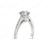 Round Cut Four Claw Set Diamond Ring with Side Halo and Round Cut Diamonds Claw Set on the Band. in 18K White