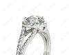 Round Cut Halo Diamond Engagement ring with claw set centre stone in 18K White