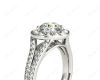 Round Cut Halo Diamond Engagement ring with claw set centre stone in 18K White