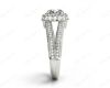 Round Cut Split Shank Milgrain Halo Engagement Ring with Micro Pave Set Diamonds on the Halo and Sidestones in Platinum