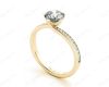 Round Cut Five Claw Twist band claw set diamond with grain set side stone in 18K Yellow