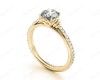 Round Cut Four Claw Set Diamond Ring with Pave Set Diamonds on the Band in 18K Yellow