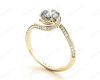 Round Cut Twist band claw set diamond with grain set side stone in 18K Yellow