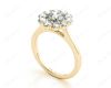 Round Cut Halo Diamond Engagement ring with claw set centre stone in 18K Yellow