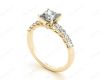 Princess Cut Four Claw Set Diamond Ring with Princess Cut Stones Down the Shoulders and Brilliant Stones on Sides. in 18K Yellow