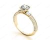 Vintage Style Round Cut Four Claw Diamond Ring with Pave Milgrain Set Side Stones In 18K Yellow