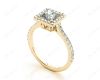 Princess Cut Halo Diamond Engagement Ring with Claw set centre stone in 18K Yellow