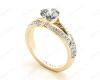 Round Cut Four Claw Set Diamond Ring with Round Cut Diamonds Down the Shoulders in 18K Yellow