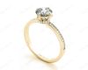 Round Cut Four Claw Set Hidden Halo Diamond Ring with Round Cut Diamonds Pave Set Down the Shoulders and on the Setting in 18K Yellow