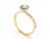 Round Cut Four Claw Set Diamond Ring with Round Cut Diamonds Pave Set Down the Shoulders in 18K Yellow