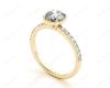 Round Cut Four Claws Diamond Ring with channel Set Side Stones in 18K Yellow