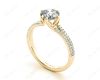 Round Cut Six Prongs Diamond Ring with Pave Set Split Band in 18K Yellow
