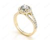 Round Cut Halo Diamond Engagement ring with claw set centre stone in 18K Yellow