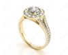 Round Cut Halo Diamond Engagement ring with claw set centre stone in 18K Yellow