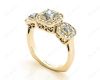 Princess Cut Trilogy Halo Diamond Engagement Ring in 18K Yellow