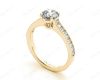 Round Cut Four Claw Set Milgrain Diamond Engagement Ring With Pavé Side Stones in 18k Yellow