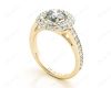 Round Cut Double Halo Diamond Engagement ring with claw set centre stone in 18K Yellow