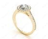Halo Diamond Engagement Ring Round Cut with Claw Set Centre Stone Miligrain Share Prong Side Stones in 18K Yellow Gold