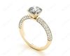 Round Cut Four Claws Side Stone Engagement Ring with Milgrain Set Side Stones in 18K Yellow