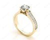 Round Cut Four Claws V Set Diamond Ring with Pave Set Side stones in 18K Yellow