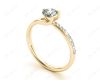 Round Cut Three Claws Diamond Ring with Pave Set Side Stones in 18K Yellow