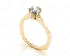 Round Cut Classic Six Claws Diamond Solitaire Ring with Square Edge Shoulders in 18K Yellow