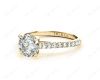 Round Cut Four Claws Diamond Ring with Pave Set Side Stones in 18K Yellow