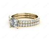 Princess cut diamond wedding set rings four claws setting With Pave Setting Side Stones in 18K Yellow