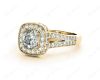 Cushion Cut Halo Ring with Milgrain claw set centre stone in 18K Yellow