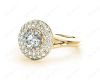 Round Cut Double Halo Plain Band Diamond Engagement ring with claw set centre stone in 18K Yellow