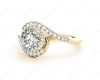 Round Cut Halo Diamond Cross Over Engagement ring with claw set centre stone in 18K Yellow