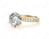 Round Cut Six Claw Set Diamond Ring with Pave Set Side Stones in 18K Yellow